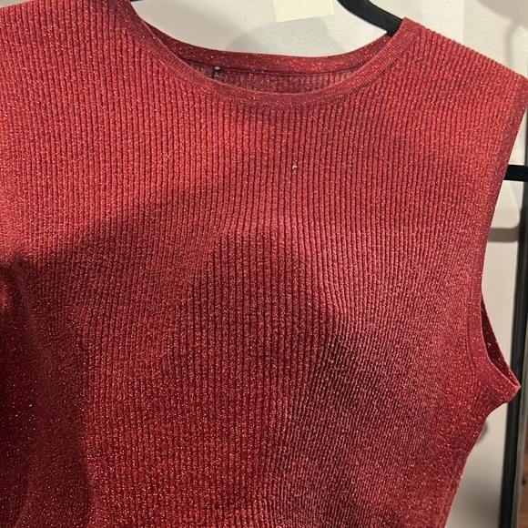 Mettalic Threaded sparkle sweater tank top crew neck muscle fit hip length thin - Picture 3 of 3